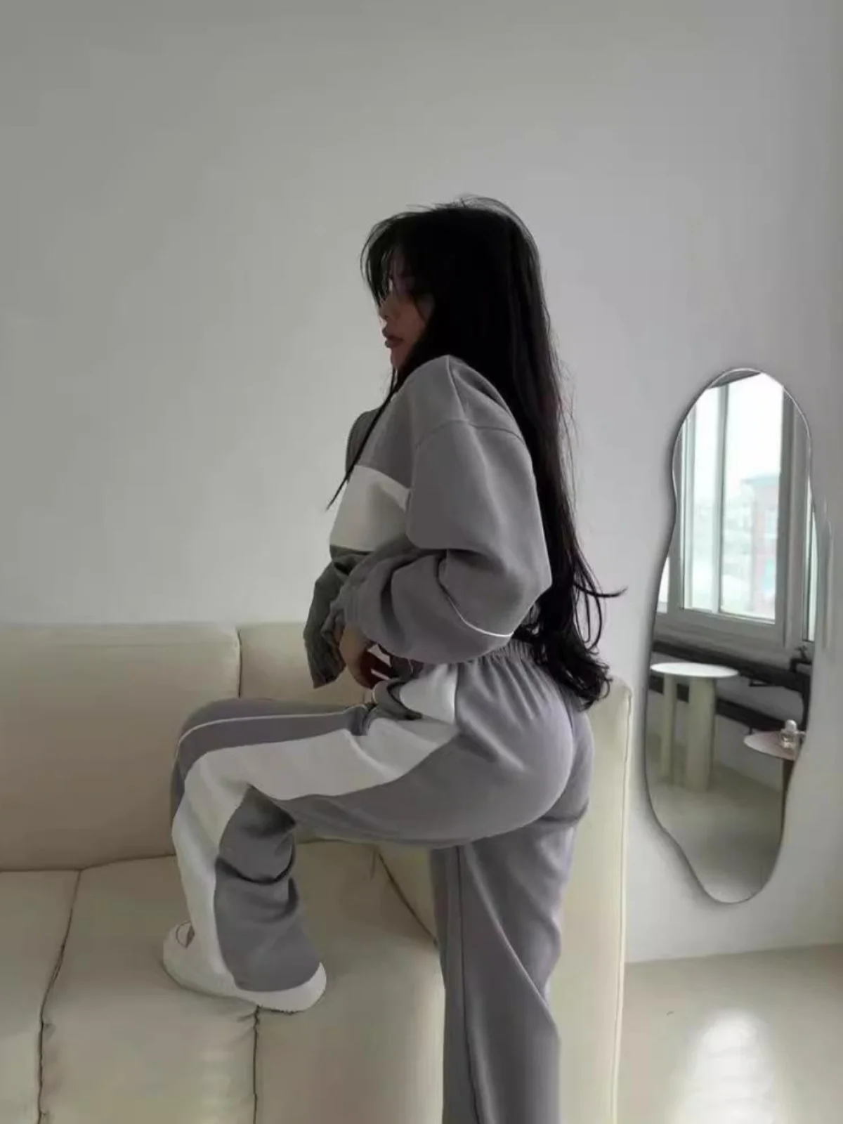 Longsved طويل Sve هوديي Sweatpants مجموعة عارضة مريحة Faion فرقة للشابات البوليستر النسيج تسع نقاط السراويل