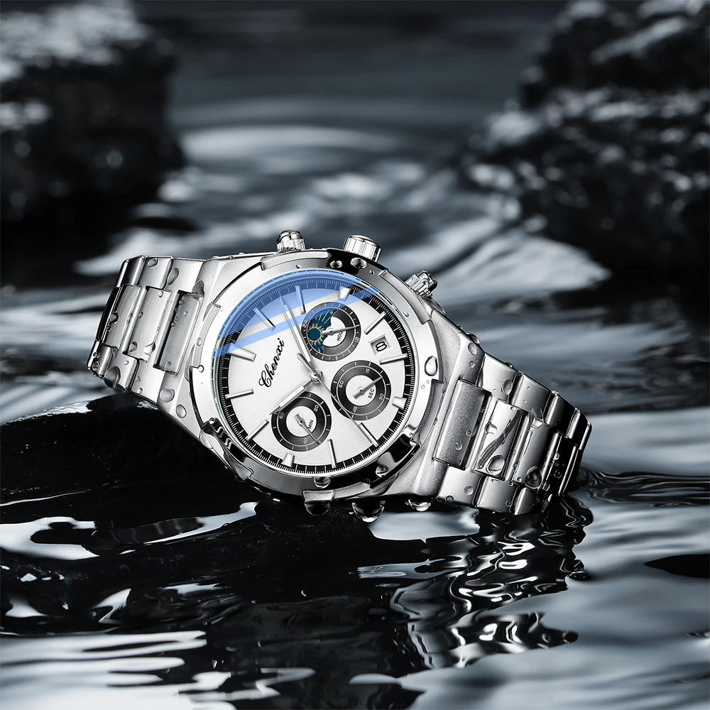 Relojes de negocios a la moda para hombre, reloj de pulsera con esfera redonda luminosa para hombre, reloj con pantalla de calendario, reloj de hombre con banda de acero inoxidable