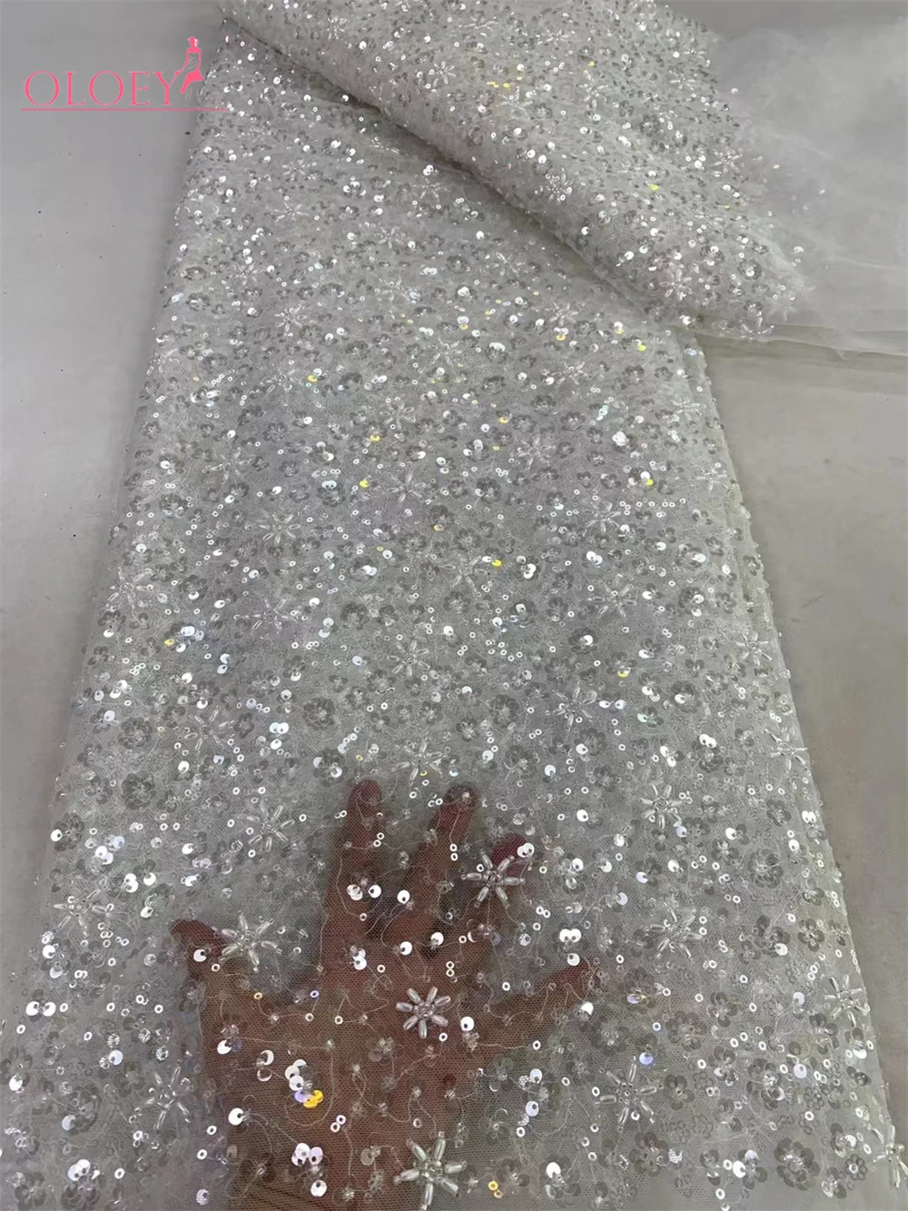 2024 High Quality lace Fabric Beaded Embroidery African Nigerian With Sequins Fabric For Party dresses