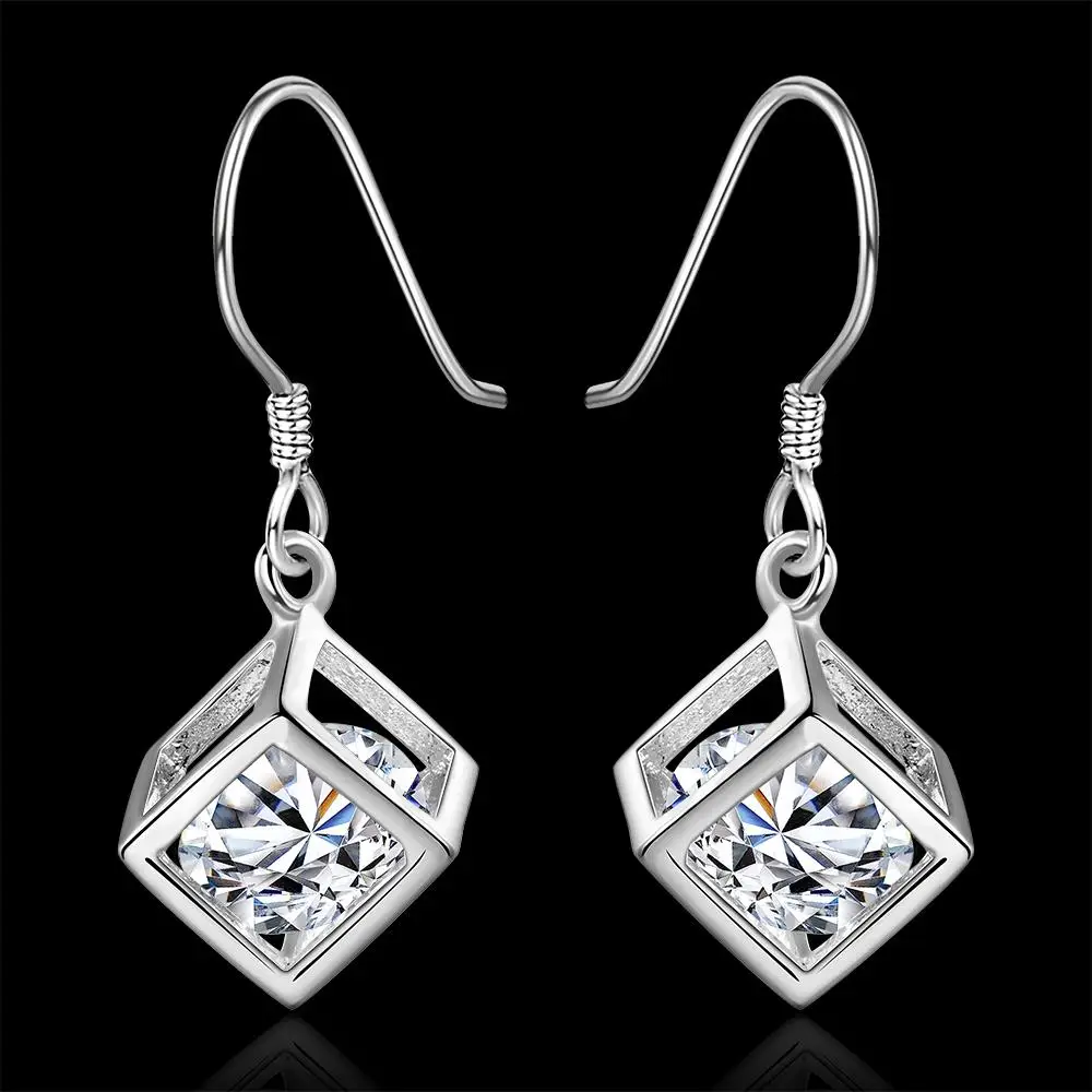 Hot 925 Sterling Silver romantic Crystal lattice Earrings for Elegant Women party wedding fine Jewelry Christmas gifts