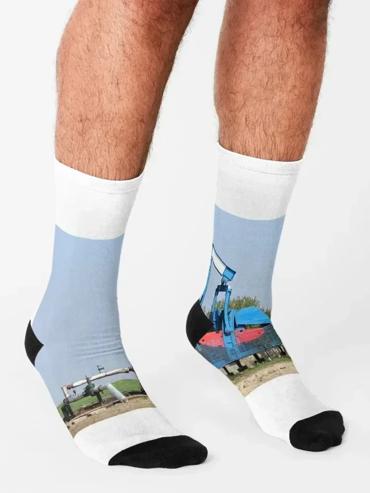 Pump jack on field oil industry Socks new in's winter thermal Toe sports anime Women's Socks Men's