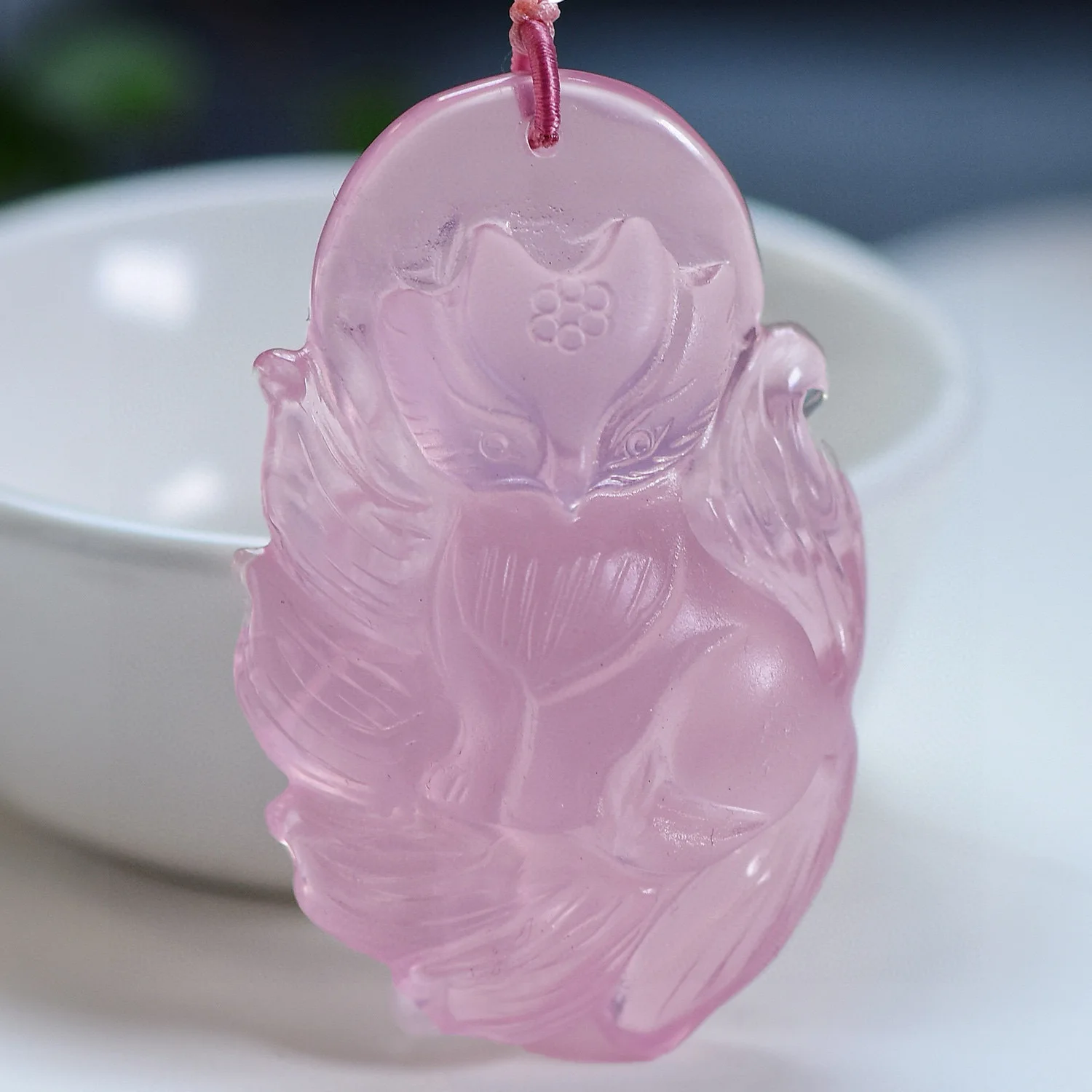 

Natural Rose Quartz Women Pendant Necklace Rose Quartz 49.8*32.6*15mm Fox Crystal Jewelry AAAAA