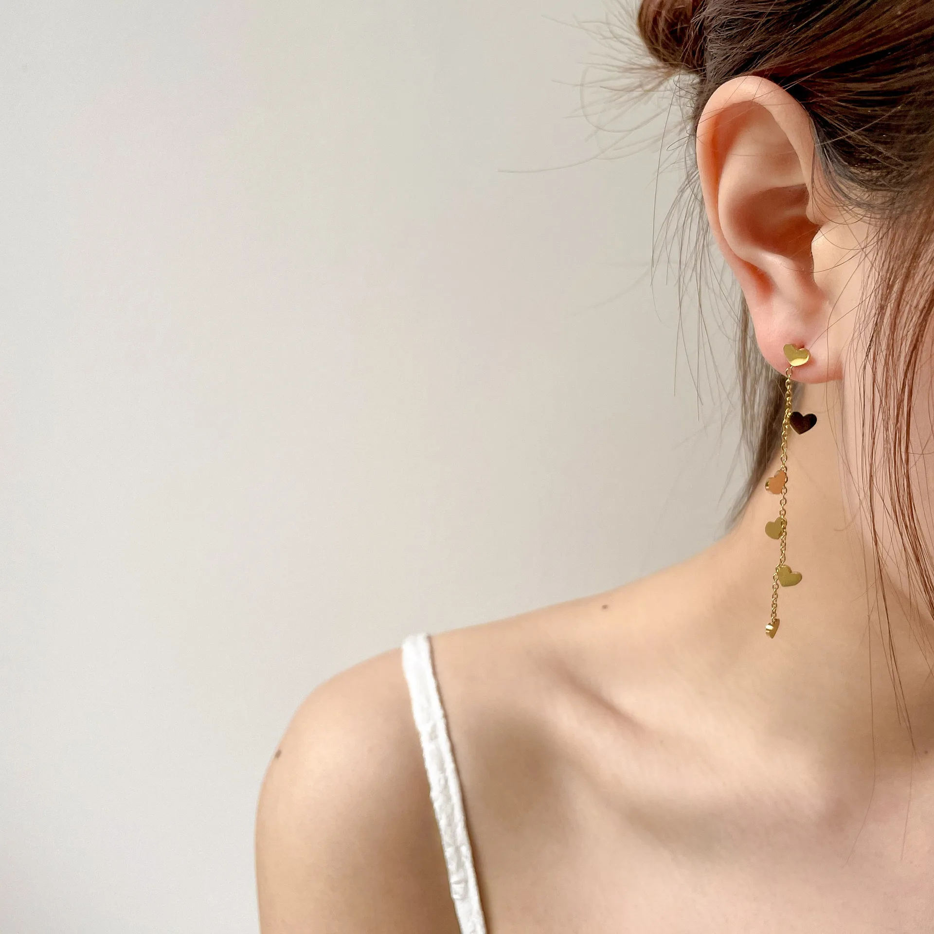 316L Stainless Steel New Fashion Upscale Jewelry Sweet Cute Long Tassel Dangle Love Heart Drop Earrings For Women Couples Gift