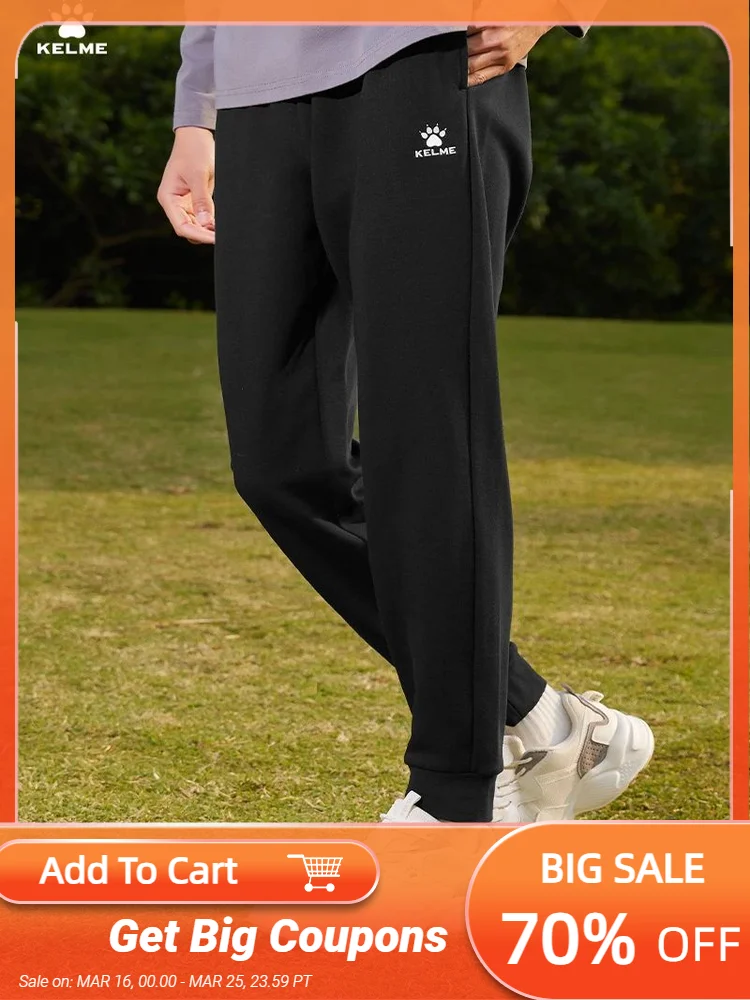 

Kelme Men's Casual Sports Trousers Knitted Student Uniform Pants Outdoor Running Basketball Cuff Straight Sweatpants