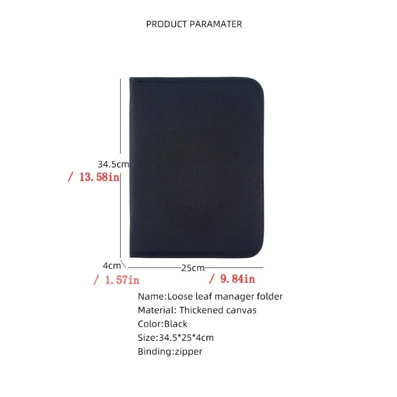 Portafolio de negocios grande negro, carpeta de documentos con cremallera, organizador de papel A4, carpeta Padfolio, maletín, oficina de conferencias