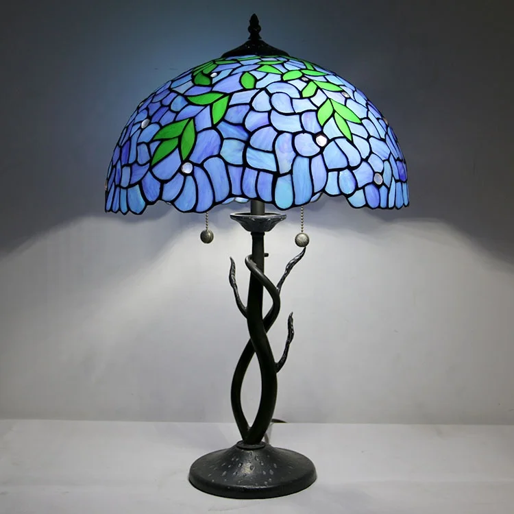 12Inch Stained Glass Lamp Antique Table Lamps  Wisteria Lampshade Desk Lights with Metal Base
