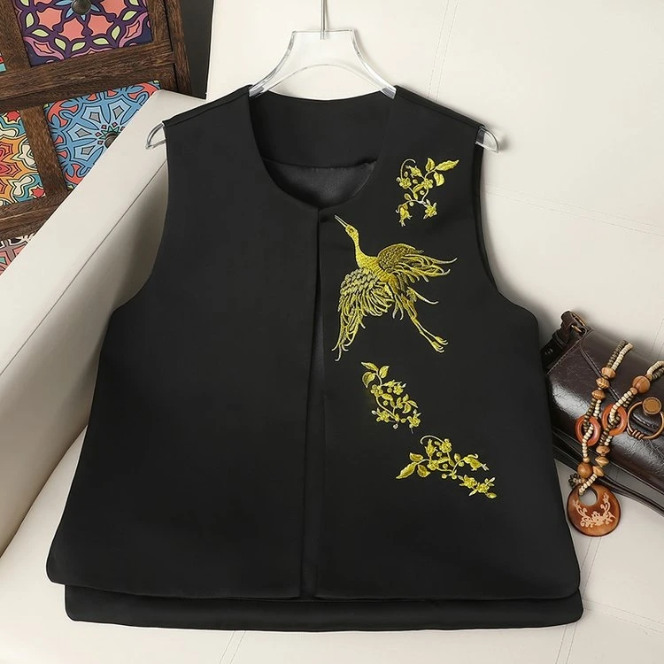 

Новый китайский Sle с тяжелой вышивкой Crane Jaet, женский черный круглый топ на бретелях Ne Svel, костюм Тан, топ для поездок на работу, Sle