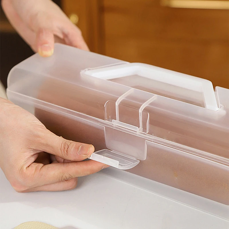 New Bread Box With Handle Reusable Plastic Bread Container Toast Holder Pastry Organizer Swiss Roll Storage Box For Fridge Home