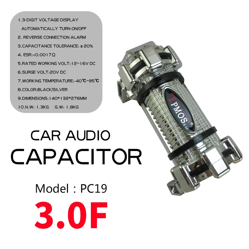 TPMOS PC19 3.0F Stabilize Voltage & Supplement Current Energy Car Stereo Accessory Electrolytic Capacitor with Voltage Display