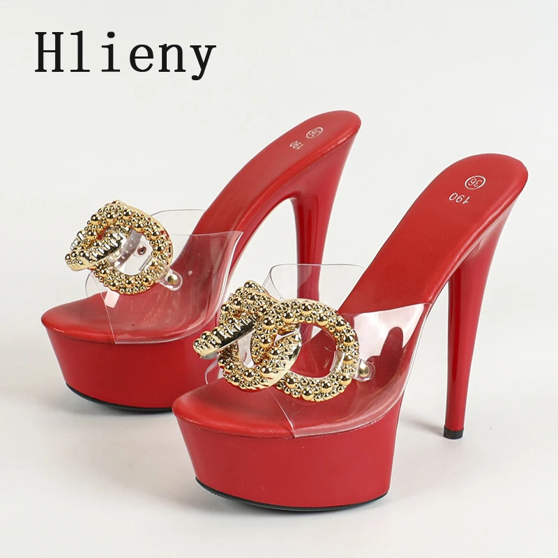 Hlieny-Pantoufles à plateforme transparente en PVC cristal pour femmes, talons hauts fins, sandales pour femmes, chaussures d'été, mode