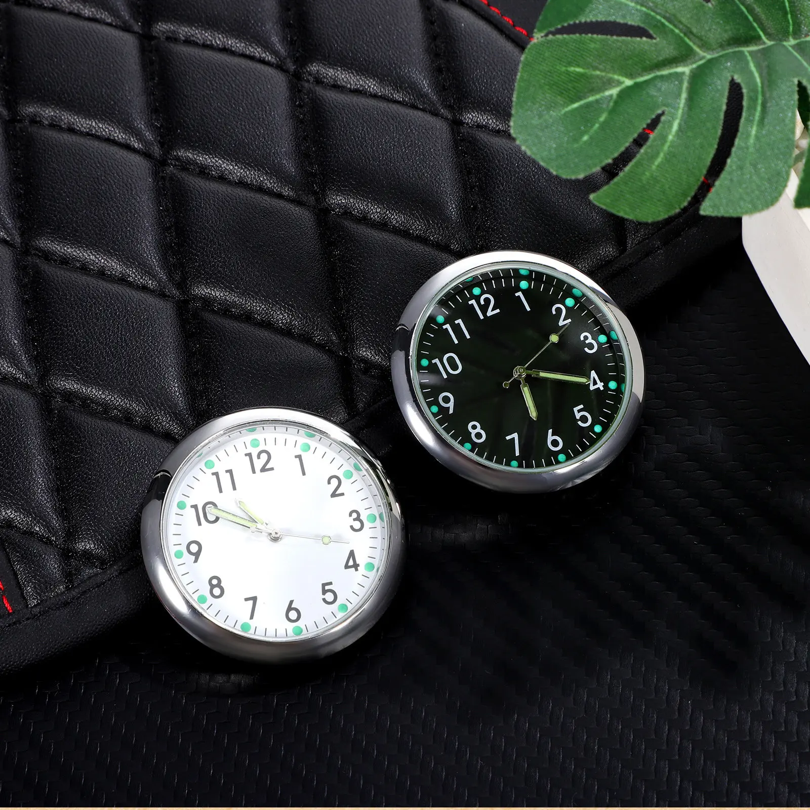 2Pcs Small Car Dashboard Clock Stick on Luminous Analog Clock for Cars Trucks Motorcycles with Strong Adhesive Accurate