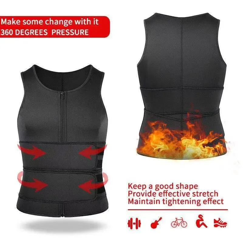 Men\'s Body Shaper Waist Trainer Sauna Vest Double Belt Sweat Shirt Corset Top Abdomen Slimming Shapewear Fat Burn Fitness Suits