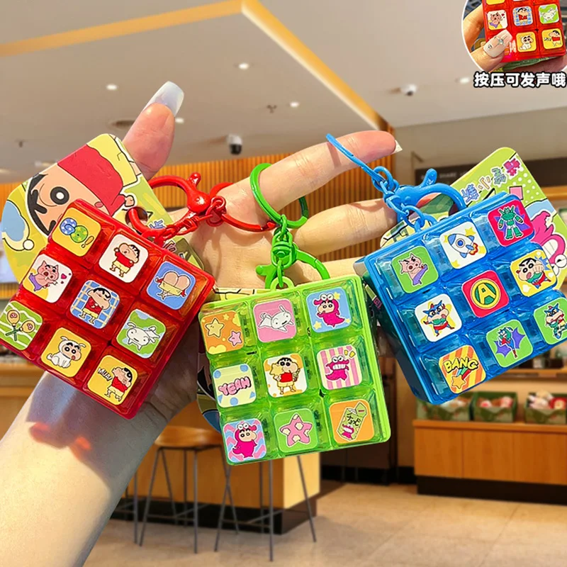 Nuevo Llavero Clicker de 9 Rejillas con Diseño de Crayon Shin Chan, Juguete Antiestrés de Dibujos Animados, Decoración para Mochila Escolar, Regalo de Cumpleaños para Amigos