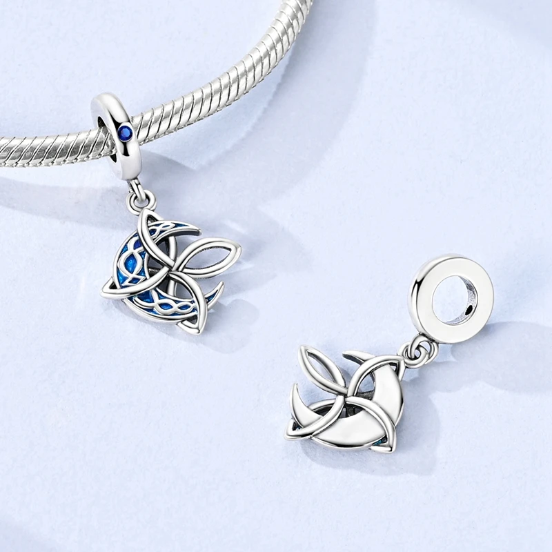 925 Sterling Silber Mond Keltischer Knoten Anhänger Perle CZ Zirkon Passend für Original Armband DIY Schmuck Geschenk – Detail 3