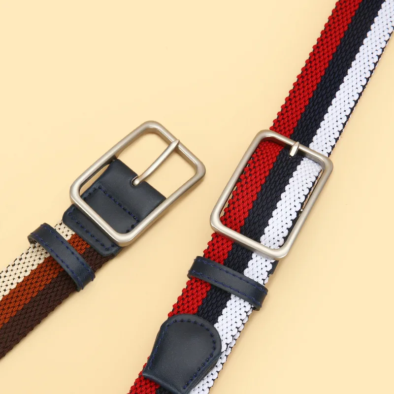 Fashion Striped Elastic Men and Women Universal Classic Alloy Buckle Braided Belt Jeans Accessories Youth Versatile Sports Belt