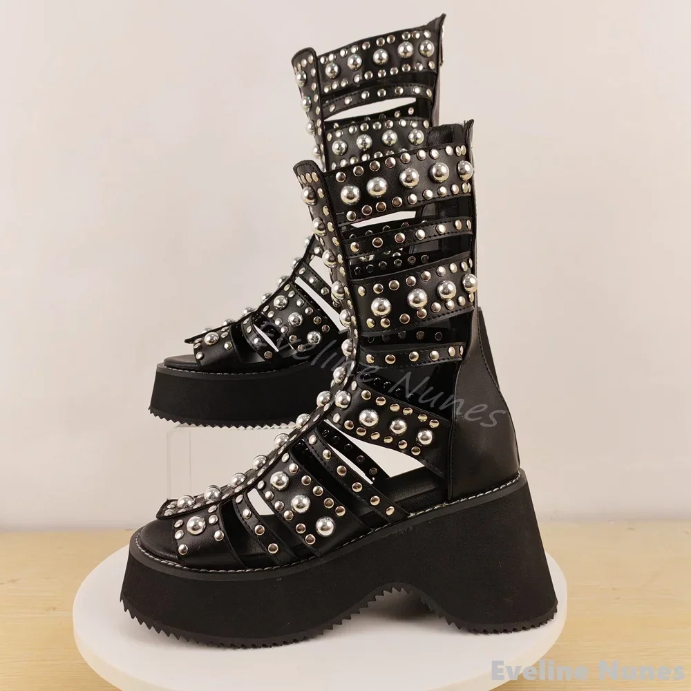 Rivet Decor Gladiator Sandals Men Round Toe Back Zipper Retro Platform Anti-Slip Mid Calf Boots 2026 New Women Fashion Sandals