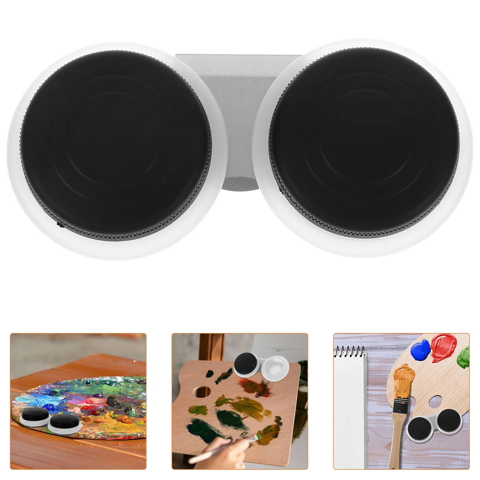 

Double Palette Cup With Lid Dual Port Large Capacity Plastic Paint Mixing Pot For Oil Watercolor Painting Artists Supplies