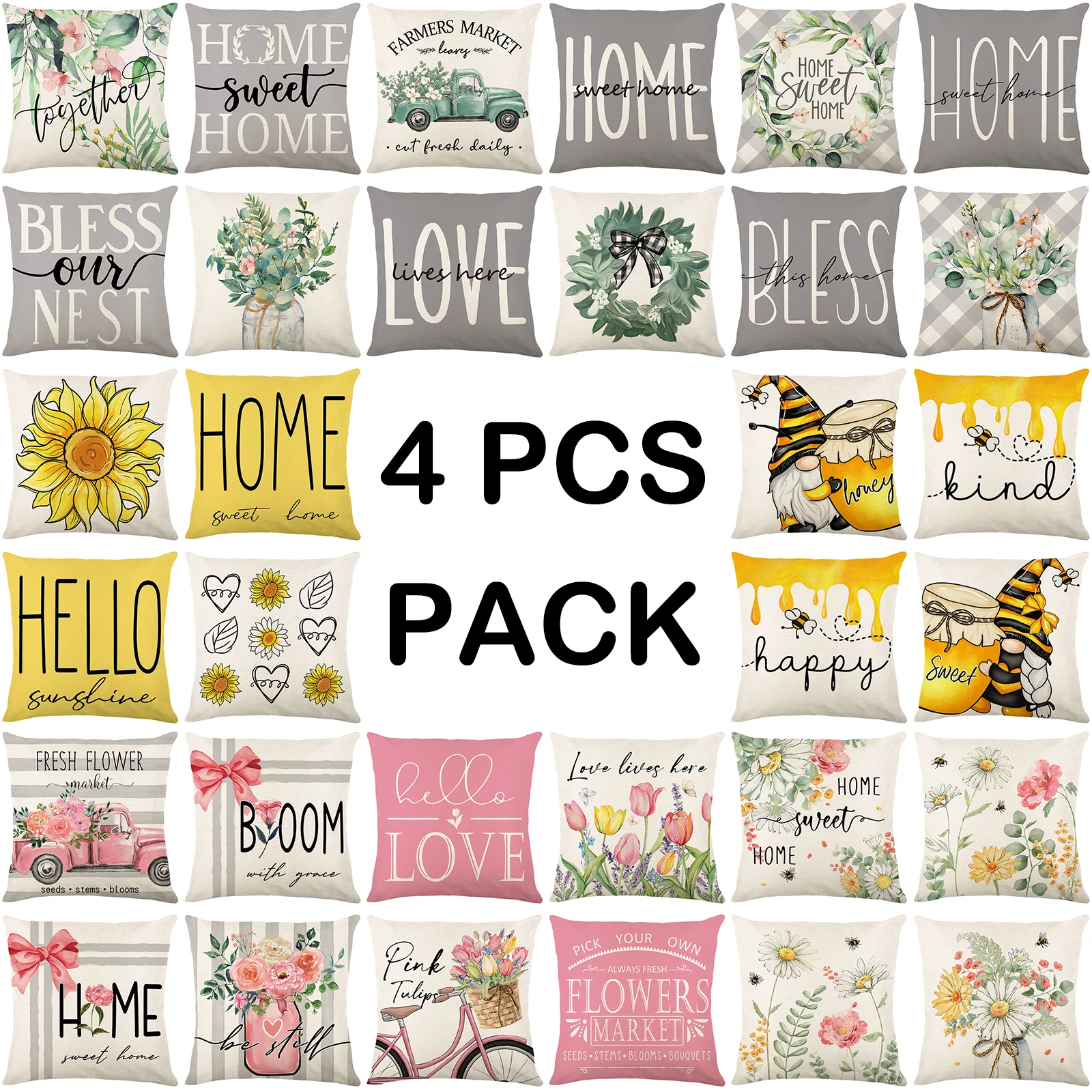 4ks květinová hodit podhlavník případech čtverec prádlo pás ochrana polštářek obal postel pohovka podhlavník kryty domácí dekorace pillowcases 45x45cm