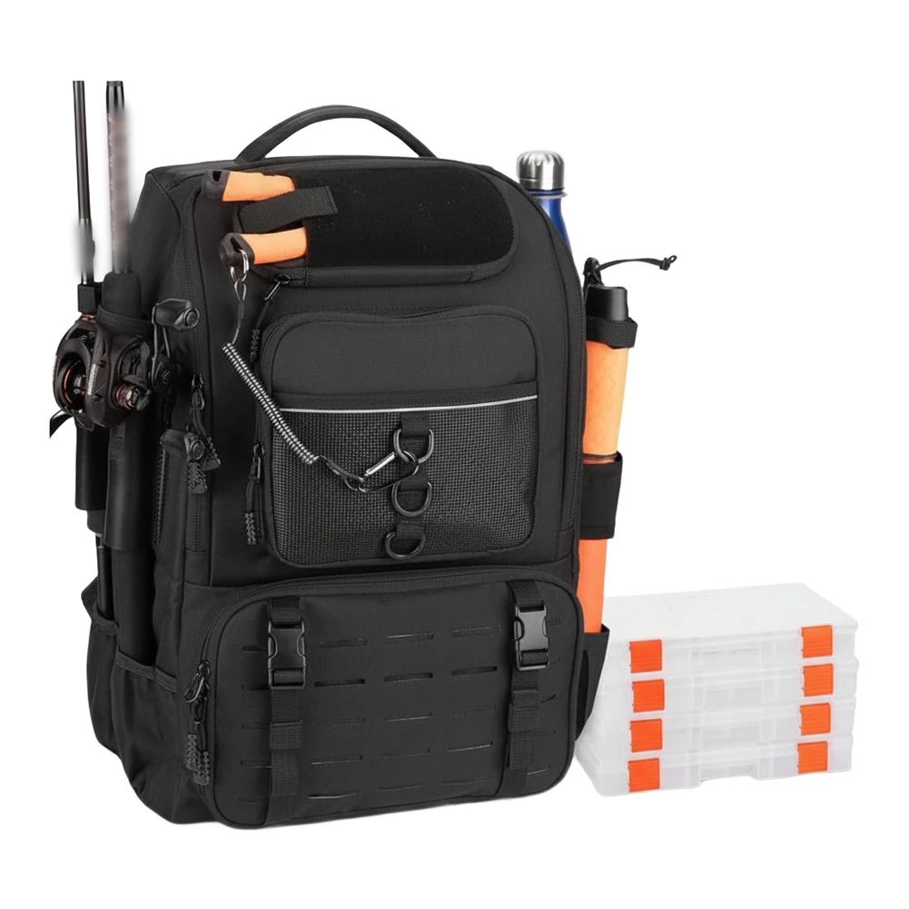 

Рыболовный рюкзак 40 л с держателем удочки и 14 отделениями из ткани Оксфорд, многофункциональная сумка для снастей для путешествий на открытом воздухе