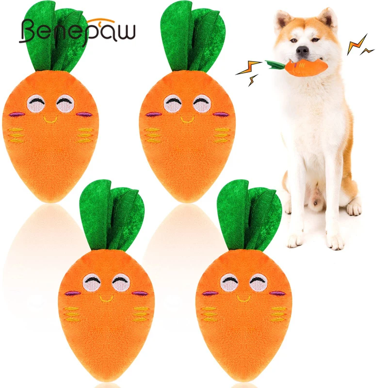 Benepaw Squeaky Carrot Dog Toys Plush Stuffed Soft Puppy Chew Toys Interactive Pet Supplies For Small Medium Dogs Dental Care