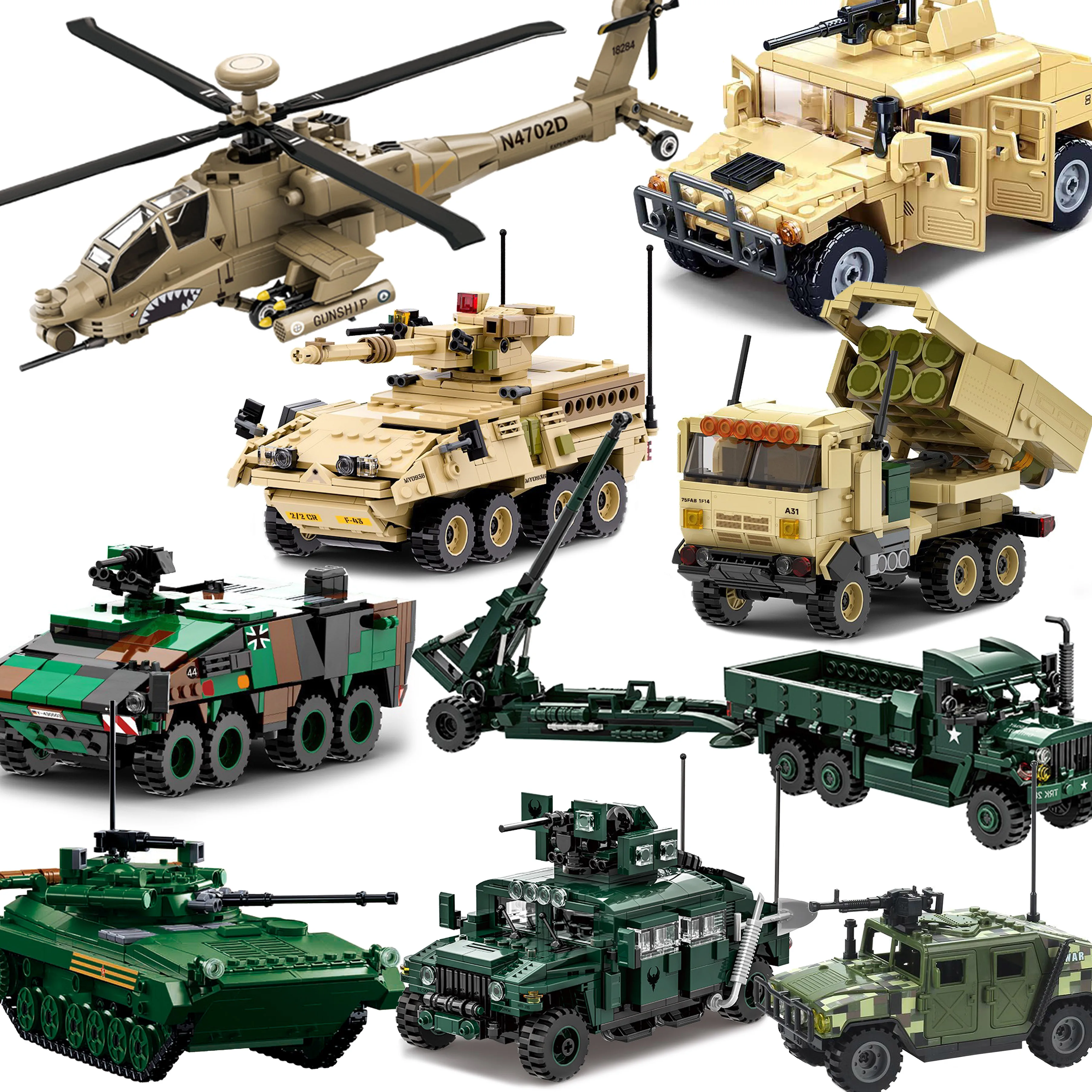 

Военный Hummer AH64 Stryker, бронетанговый танк, машина армии США, современный военный солдат, модель оружия, строительные блоки, кирпич, детские игрушки