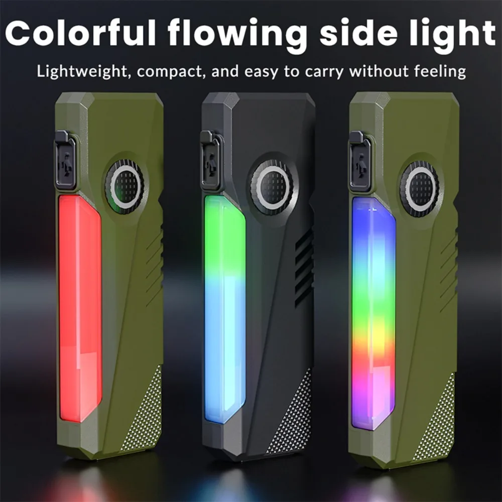 New Mini Ultra‑Slim EDC Flashlight RGB Side Light Multimode Torch Built‑in Magnet and Pen Clip for Daily Working Illumination
