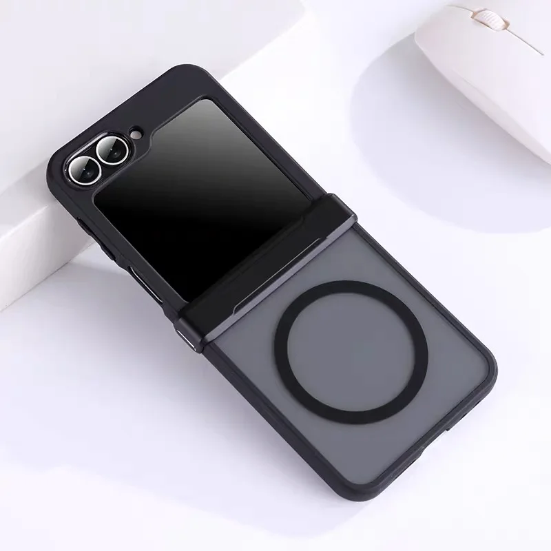 Für Samsung Galaxy Z Flip 8 7 6 5 4 Hülle mit Scharnierschutz Magnetische Matte Klare Transparente Stoßfeste Handyhülle