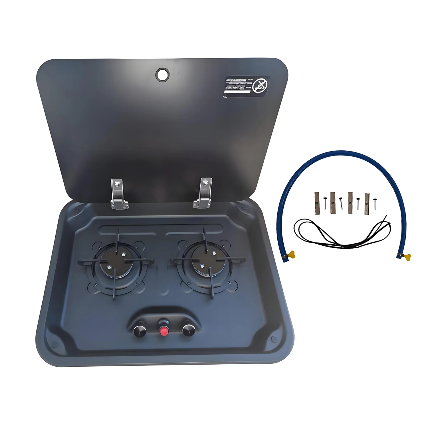 

RV 2-Burner Gas Stove Ultra-Thin Cooktop with Tempered Glass Cover 304 Stainless Steel LPG for Camping Motor Caravan Yachts etc.