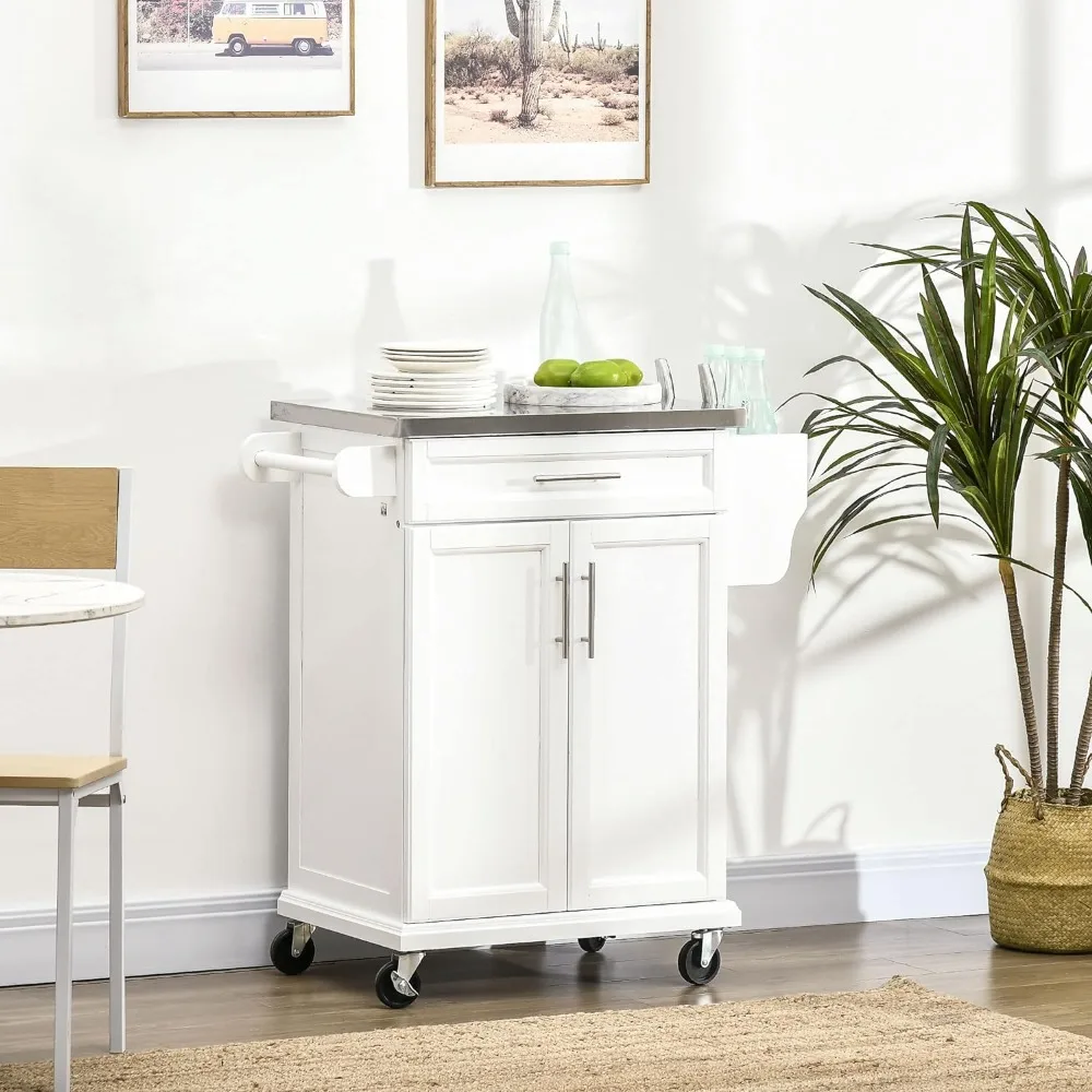 

Kitchen Island Cart with Stainless Steel Countertop, Drawer, Towel Rack and Spice Rack, Rolling Kitchen Island Cart