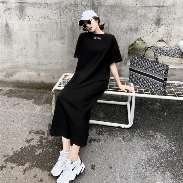 Oversized Women\'S Dress Casual Letter Printed Long Sleeve Spring Autumn Maxi Long Dress Vestidos Elegantes Para Mujer