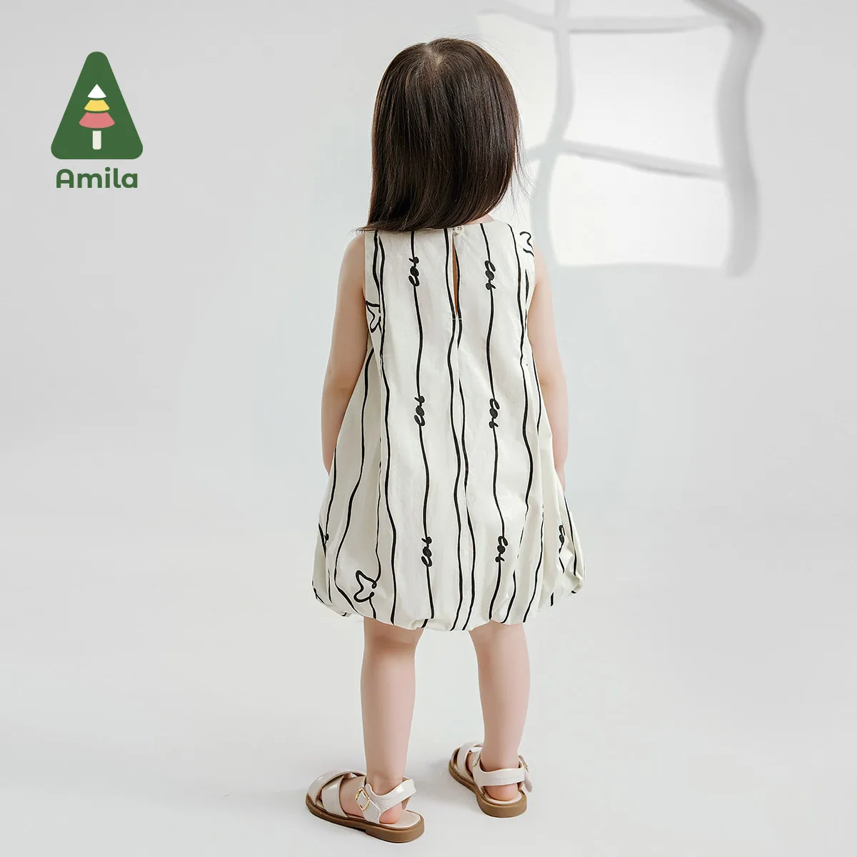 Amila 2024 Summer New Baby Skirt Simple and Comfortable All-match Striped TankTop Dress for Girls 0-6Y