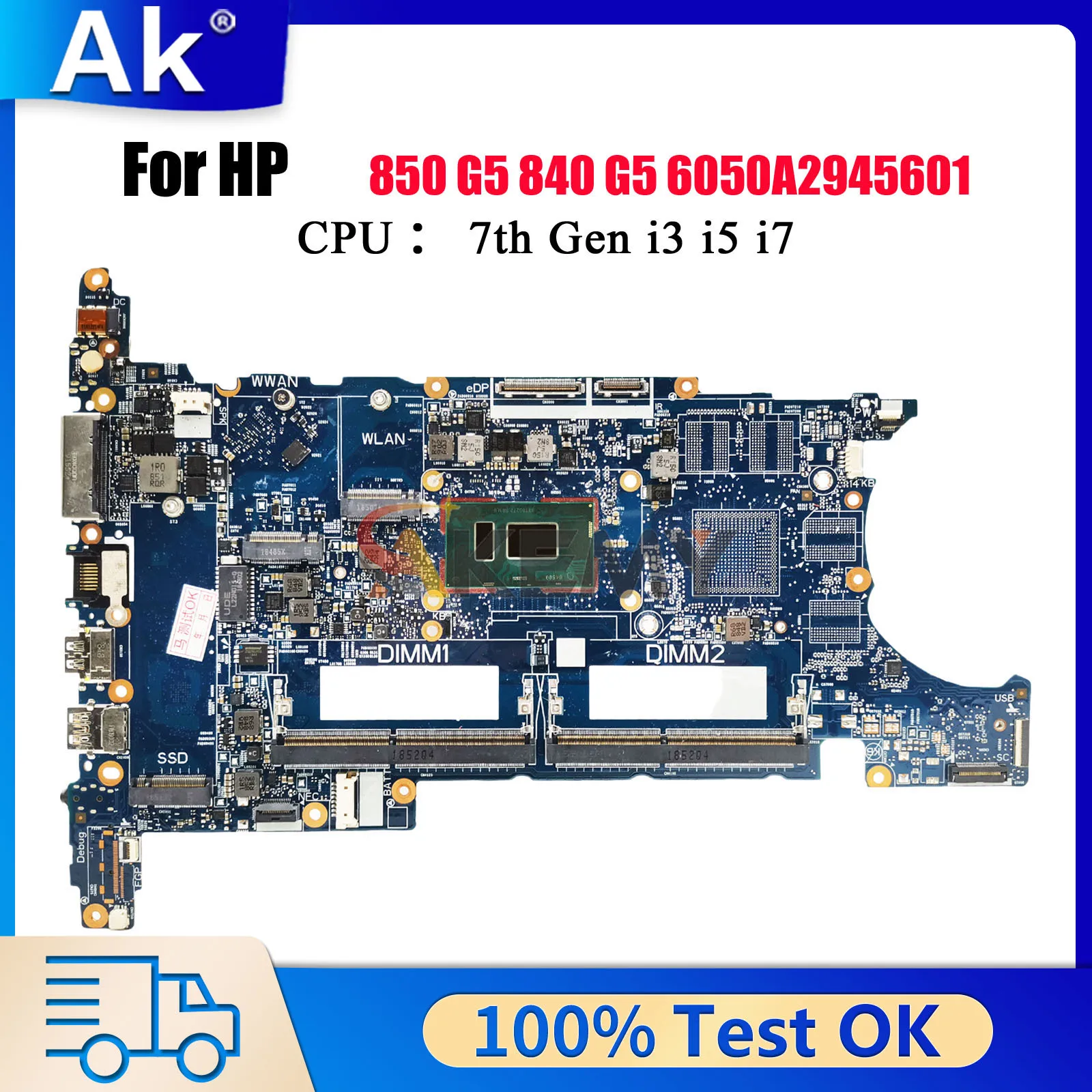 

6050A2945601 For HP EliteBook 840 G5 850 G5 Laptop Motherboard L15516-601 L15517-601 With i5 i7 8th CPU 100% Fully Tested