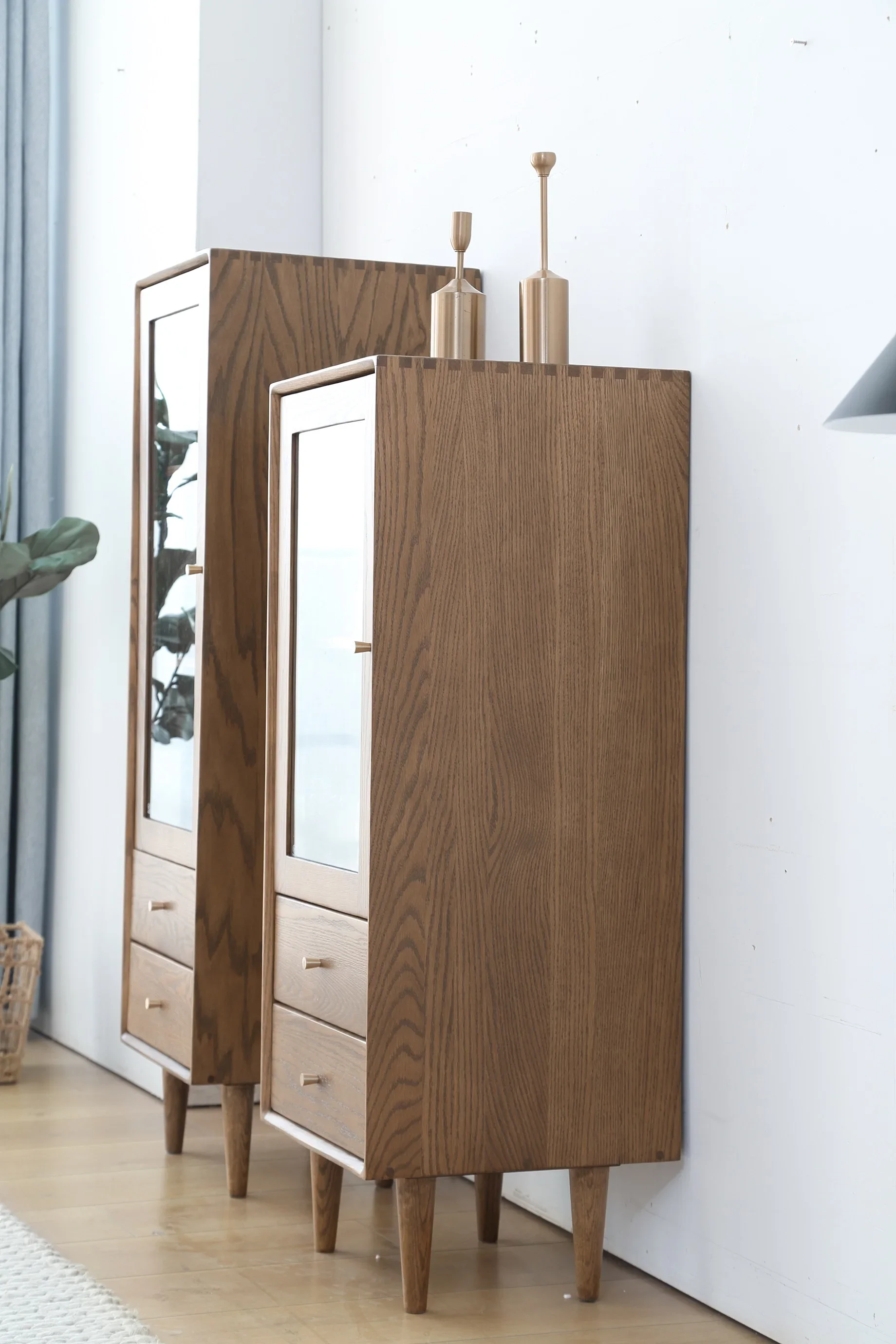 

Furniture Mini Corner Home Coffee Wine bar Cabinet Solid Oak Wood Corner Cabinet