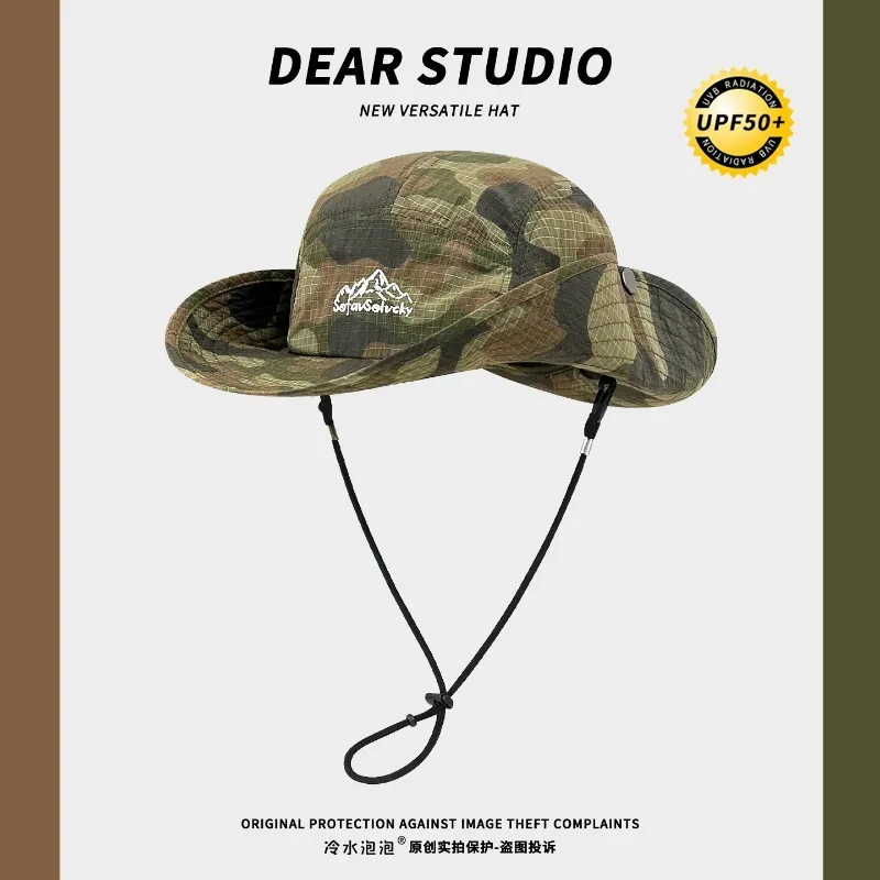 

American Retro Camouflage Embroidered Quick-drying Sun Hat Men and Women Summer Outdoor Hiking Shading Sun Protection Bucket Cap