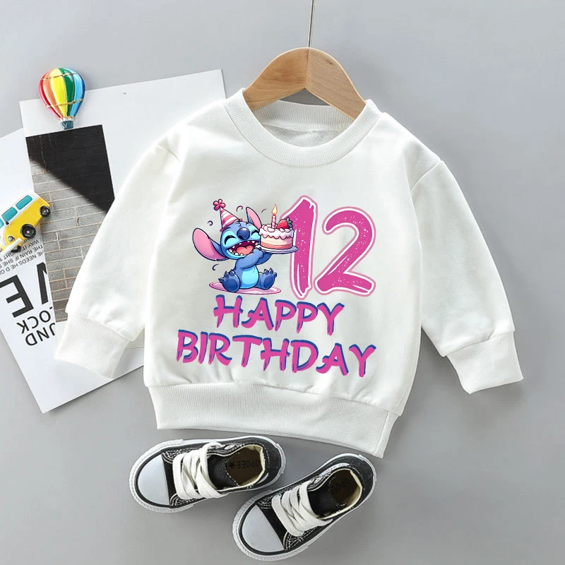 

Disney Stitch Long Sleeved T-shirts for Children Anime Birthday Number 1-14 Top Boys Girls Autumn Fashion Base Shirt Kid Clothes