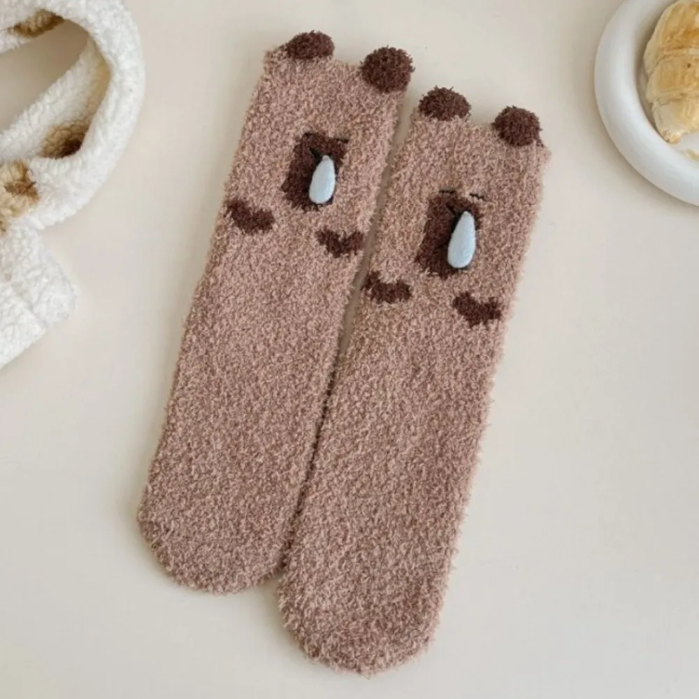 

Осенне-зимние теплые носки-тапочки, капибара, вышитые коралловые флисовые носки, утепленные флисовые мягкие женские носки для сна