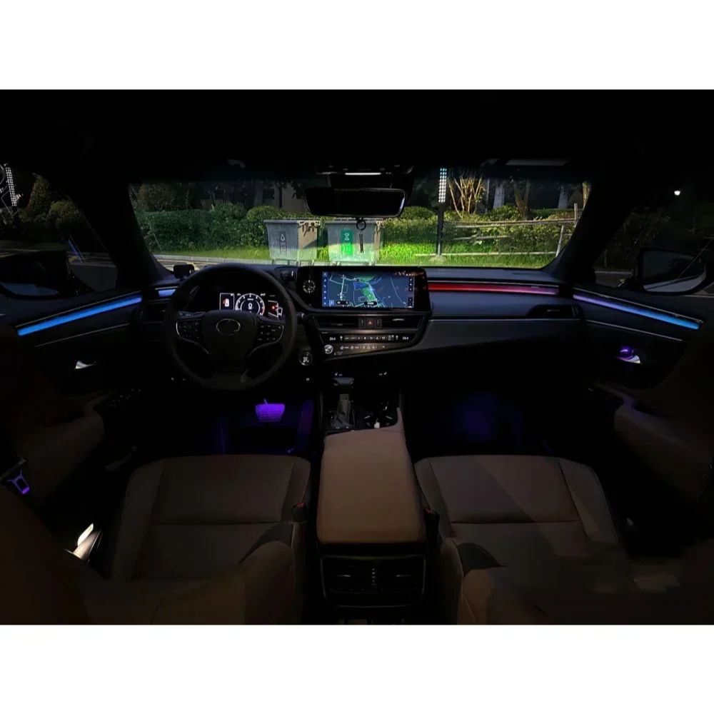 السيارات LED 64 لون سيارة الضوء المحيط مناسبة لكزس ES الضوء الديناميكي دليل بار ضوء لوحة الباب مع مفتاح APP التحكم #4