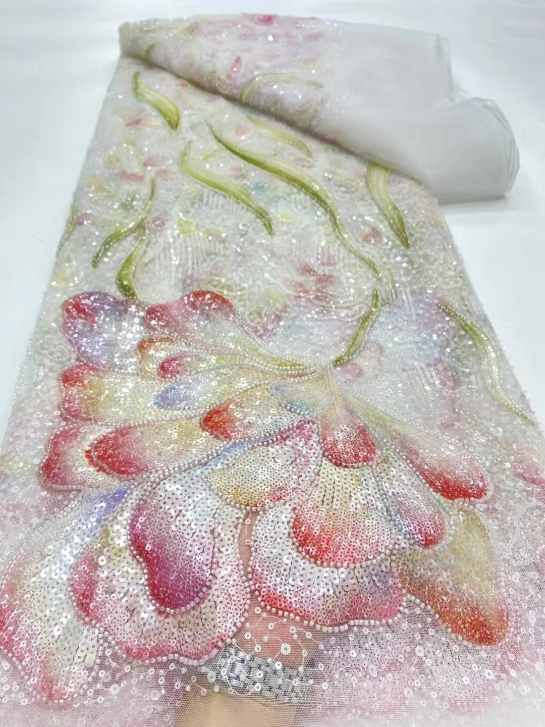 

2025 Latest High Quality African Nigerian With Tulle Sewing Lace Fabric Guipure Embroidery Dresses Sequins 5Yards DP0414