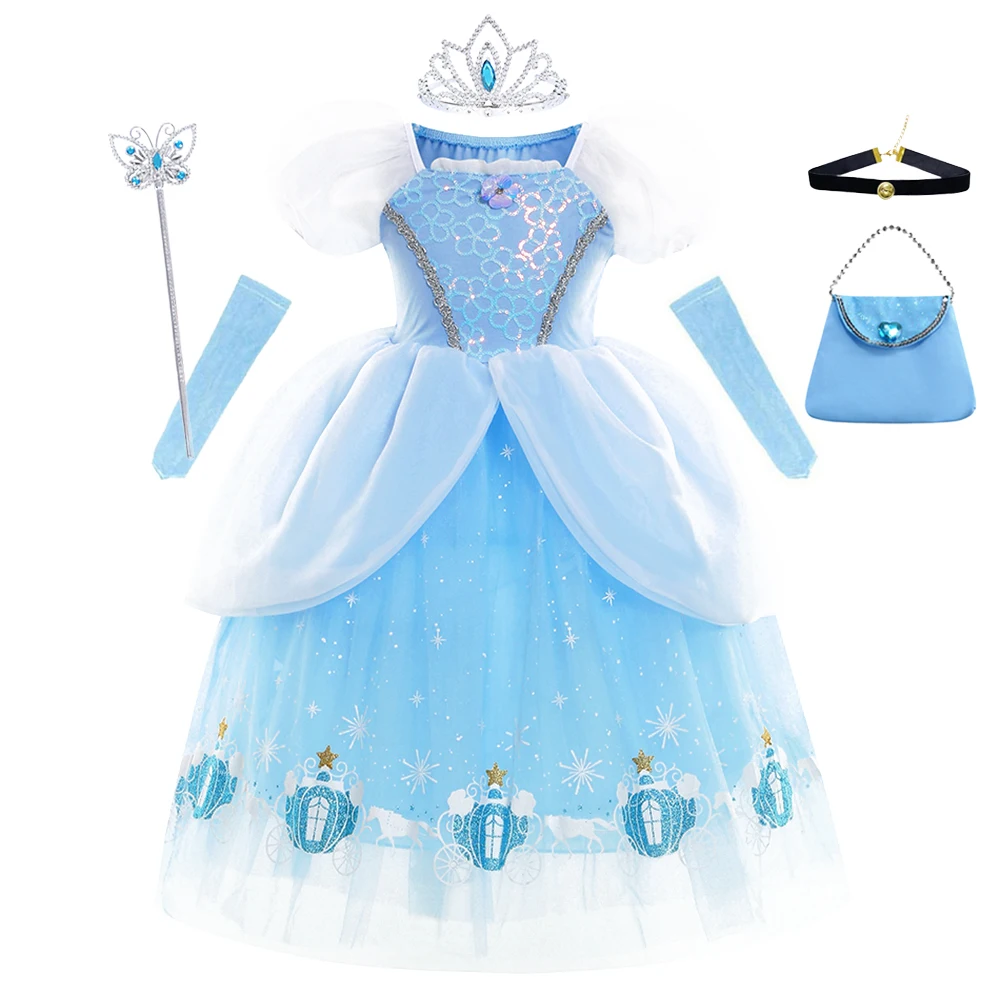 

Платье Феи Золушки, рождественское бальное платье принцессы, праздничное синее праздничное платье для девочек, костюм Золушки для малышей, Хэллоуин