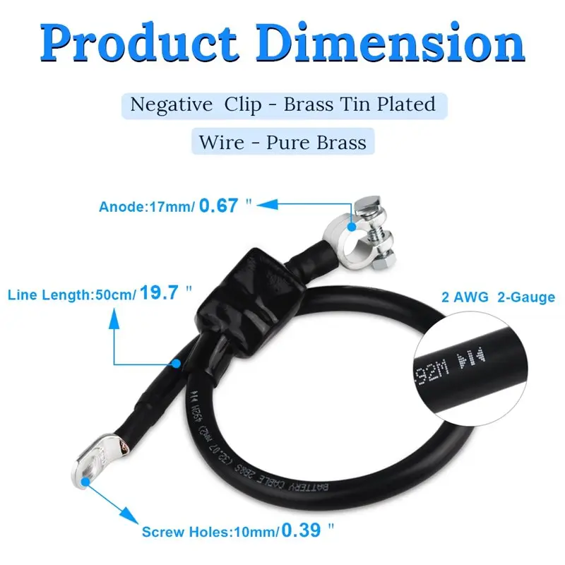 DT39 Automotive Power Connection Wire Grounding Wire 2AWG Battery Cable, Flame Retardant Insulation with Battery Connector for