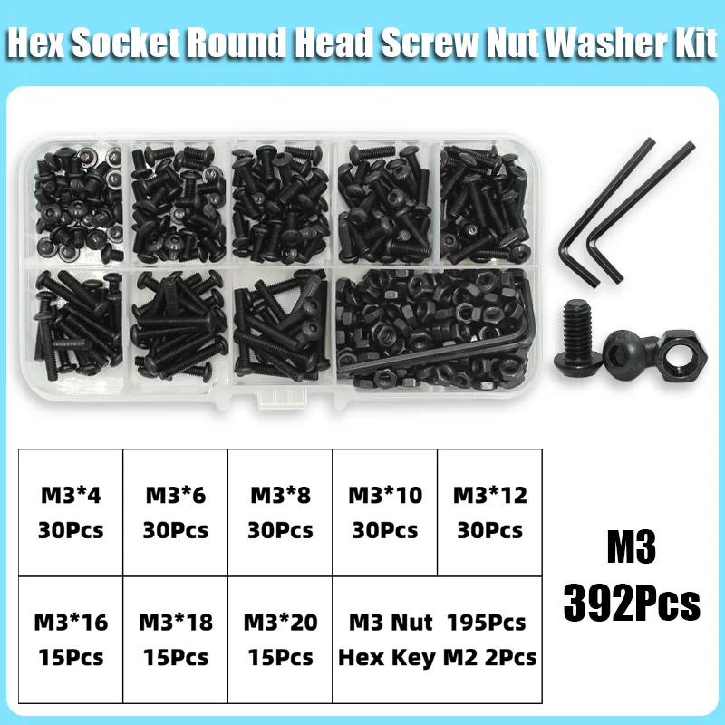 Komplettes 2510-teiliges M2 M2.5 M3 M4 M5 M6 Rundkopf-Innensechskantschrauben-Set 1840 10.9 Güteklasse Schwarze Innensechskant-Knopfkopfschrauben ISO7380 – Detail 14