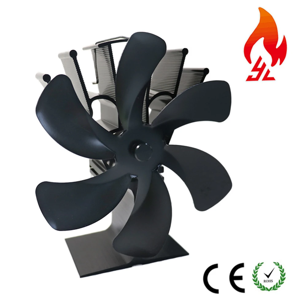 6 Blades Stove Fan Heat Powered Fireplace Fan Log Wood Burner Eco Quiet Fire Wood Heater Home Warm Efficient Heat Distribution