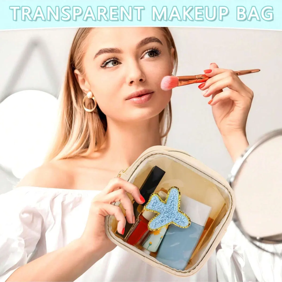 6 قطع/مجموعة حقيبة مكياج Preppy - حقيبة أدوات الزينة للسفر الشفافة مع سحاب، حقيبة مستحضرات تجميل من النايلون، هدايا مربعة صغيرة للنساء/ #4