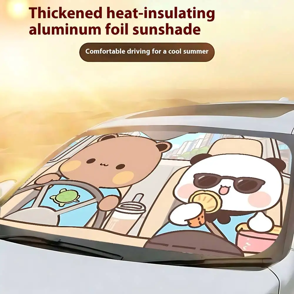 ม่านบังแดดรถยนต์น่ารัก D-Dudu Bubu ขนาด 130x70 ซม. ผ้าคลุมกระจกหน้ารถ ป้องกันรังสียูวี อุปกรณ์ตกแต่งรถยนต์