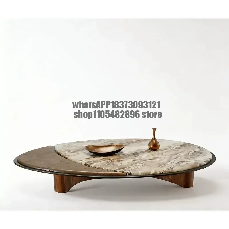 Luxury stone light luxury minimalist natural marble coffee table living room, high-end oval high-end villa