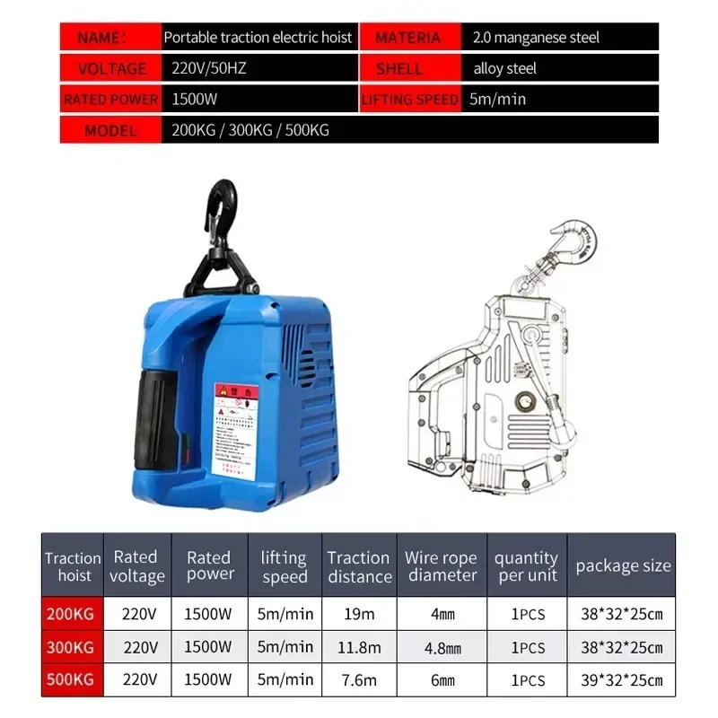 Portable Electric Hoist Winch 220LB Lift Crane with Remote Control 110 Volt Wireless Hoist Crane for Home Use