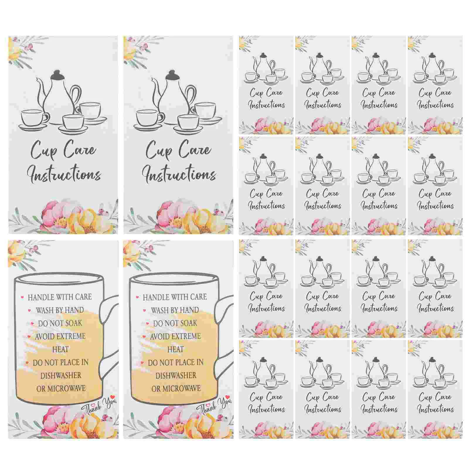 100 Pcs Cup Care Instruction Card Mug Cards Cups for Cleaning Guide Tags Small Business Supplies