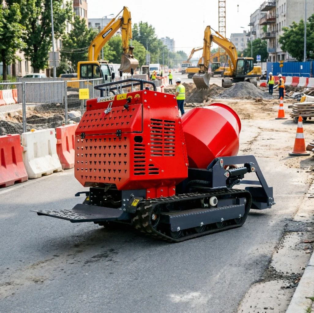 Self Loading Tracked Small Batch Concrete Mixing Vessel Stable Gearbox Crawler Chassis Villa Renovation Batching Machinery