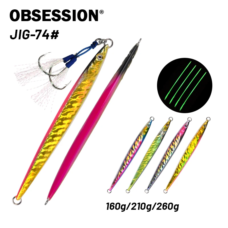 

OBSESSION 160 г 210 г 260 г приманка для быстрой отсадки, светящаяся тонущая рыболовная приманка, литые металлические приспособления для морской воды, искусственная приманка с крючками