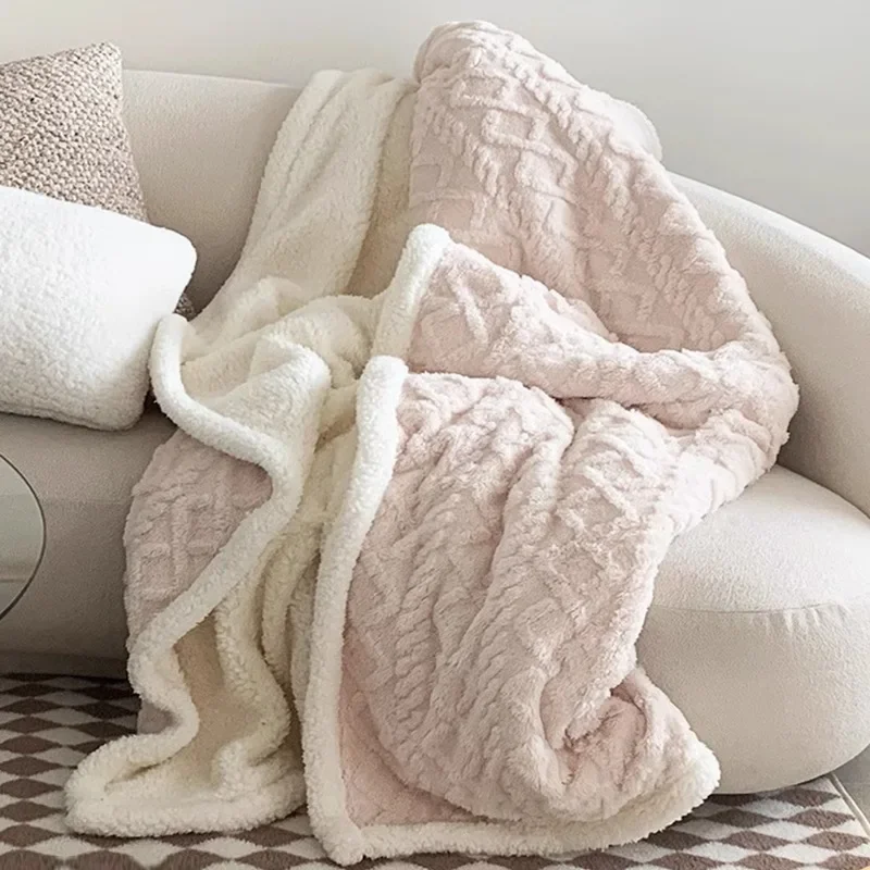 GT033 Winter taffu double thickened coral blanket lamb nap decorativa throw blanket for sofa